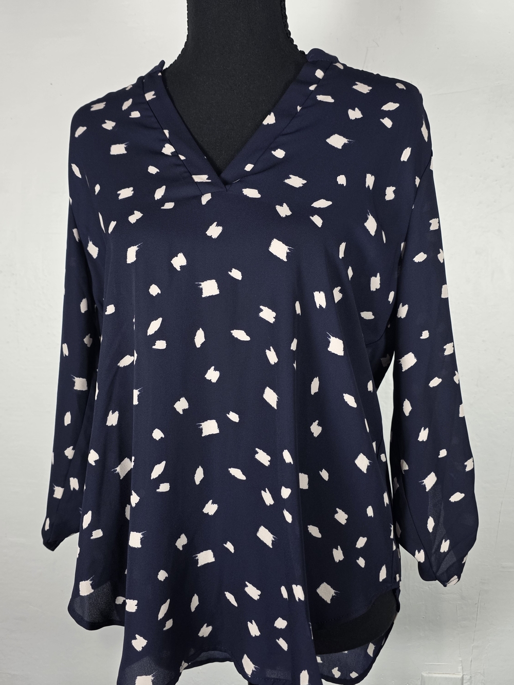Lush Navy Blue V-Neck Brushstroke Print Tunic